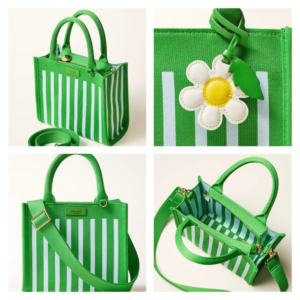kate spade x Target Stripe Knit Crossbody Bag Green/Blue & Daisy Bag Charm NWT